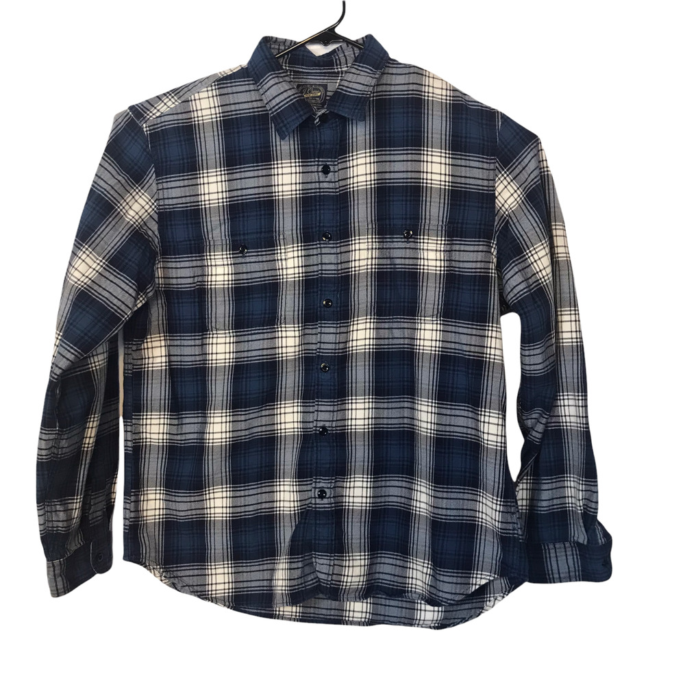 J. Crew Button Front Shirt Mens XL Blue White Plaid Long Sleeve Cotton Vintage